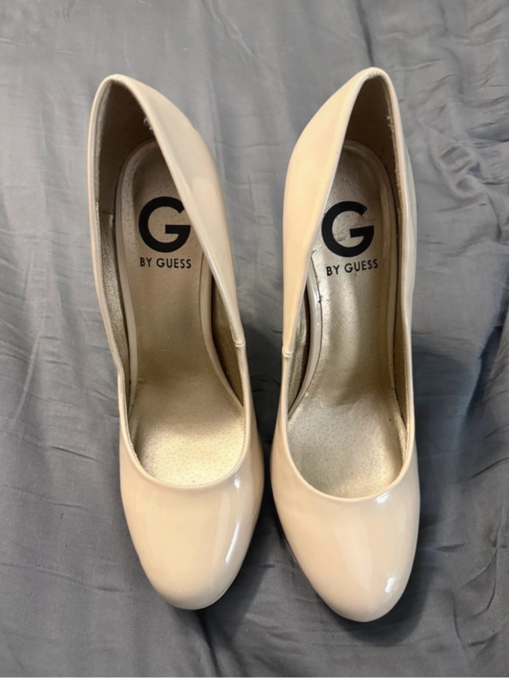 G by Guess Patent Nude/Beige Round-Toe Pumps
